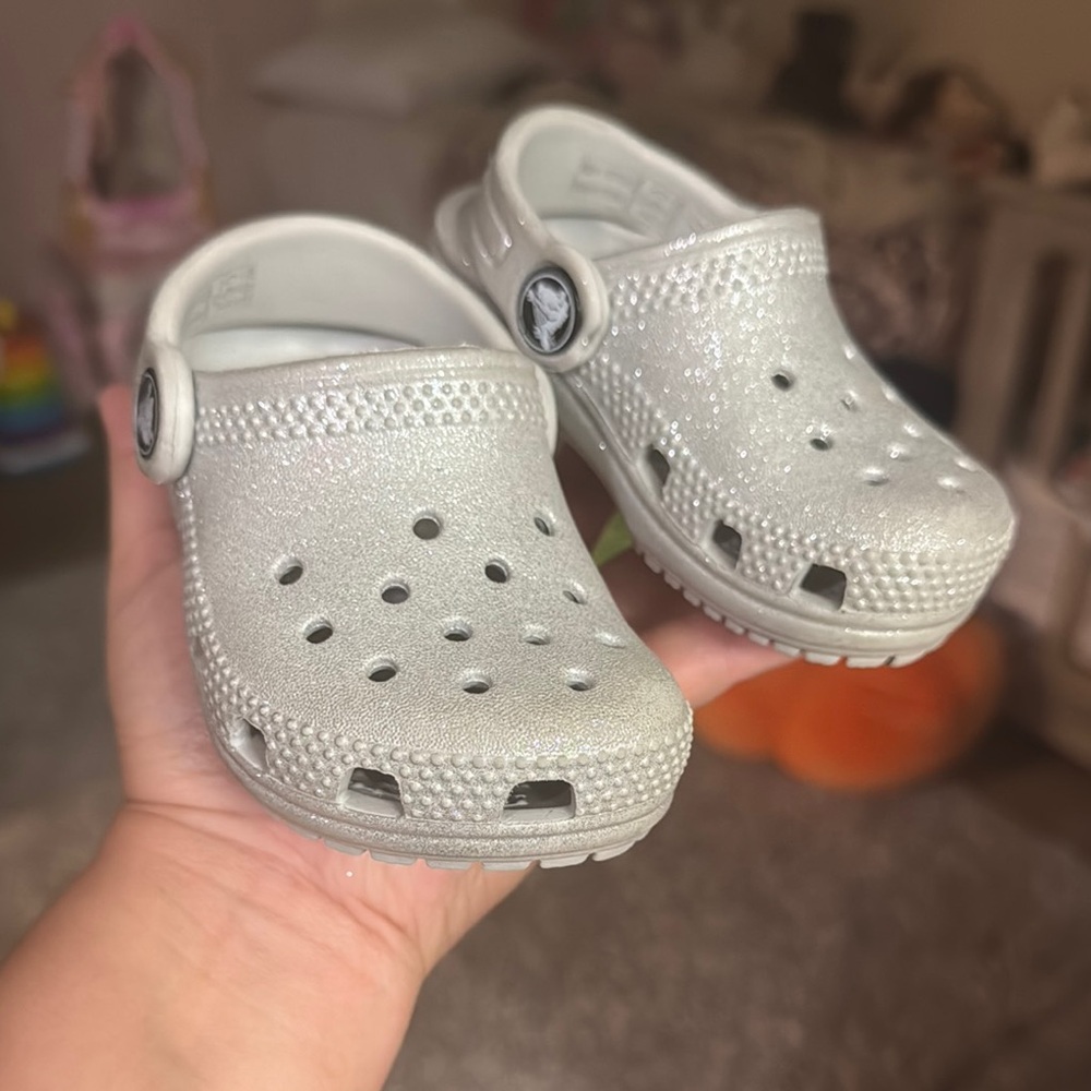 Kids Silver Glitter Crocs